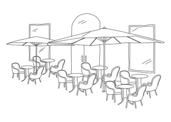 Outdoor cafe tables png line art illustration, transparent background