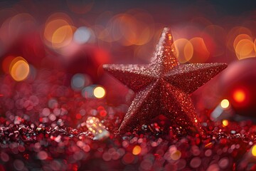 Shimmering Christmas Stars on a Vibrant Red Background	