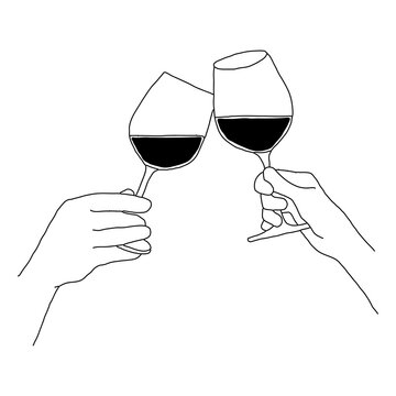recommend clip art: Clinking wine glasses png line art illustration, transparent background