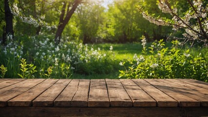 wooden background with grass | wooden table with flowers background for texture frame | closeup