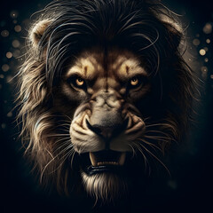 Fototapeta premium A lion with an intimidating gaze, it's majestic and fierce presence.