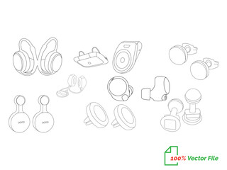 Portable earphones. Isolated vector icon. Headphone continuous single-line outline vector art drawing and simple one-line minimalist design. Air pods icon. Wireless symbol modern simple vector icon. 