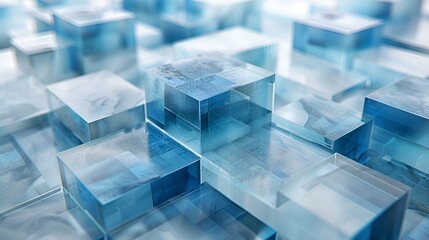 Obraz premium 3d image of a squared design with blue lines and a white background, in the style of layered surfaces, soft edges and blurred details, neo-plasticist, intel core, layered compositions