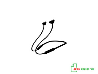 Portable earphones. Isolated vector icon. Headphone continuous single-line outline vector art drawing and simple one-line minimalist design. Air pods icon. Wireless symbol modern simple vector icon. 