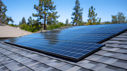 A close-up image of the solar panels installed on the roof, focusing on the texture and material details.