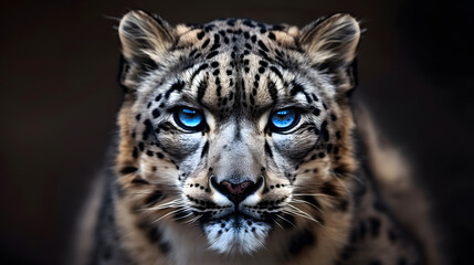The snow leopard with blue eyes, a snowy background.