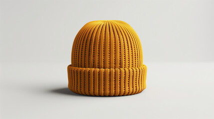 Mustard knit hat on gray background for mock-up