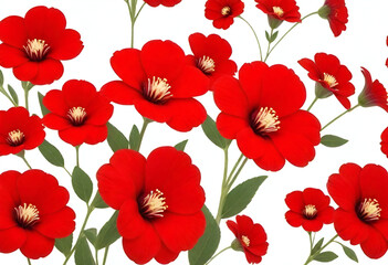 Seamless background with blooming red freesia in vector.