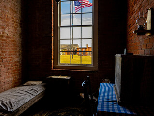 Framed View of The Parade Ground From The Interior of The Enlisted Men's Barracks, Fort Clinch State Park, Amelia Island, Florida, USA