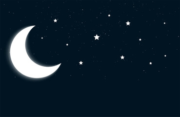 dark blue night sky background with half moon and star design