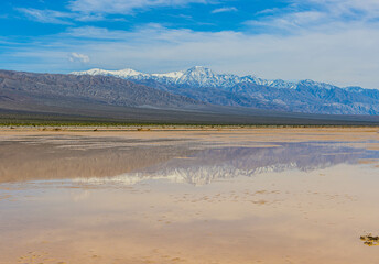 Telescope Peak and The Panamint Mountains Reflecting on Lake Panamint, Death Valley National Park, California, USA