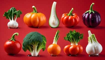 Set-with-pure-vegetables-with-drops-on-a-red-background--Cooking-concept--Nature-concept--Macro-concept--Healthy-fresh-food--Food-concept--Diet-food