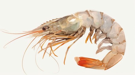 A single shrimp depicted in isolation against a white backdrop - obrazy, fototapety, plakaty