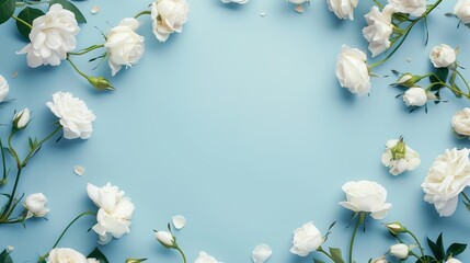 Fresh White Floral Assortment on Blue Backdrop