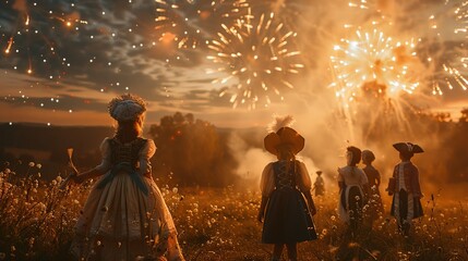Fireworks light up the sky as children watch in awe