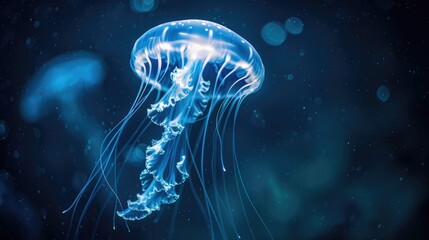 blue jellyfish dive in the sea 