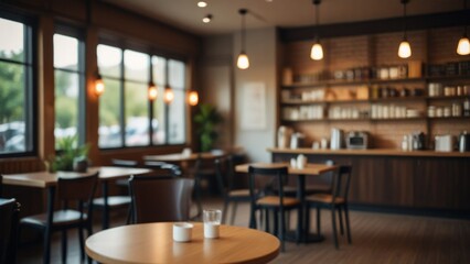 Fototapeta na wymiar Caffeine Dreams Abstract Blurred Interior of Coffee Shop