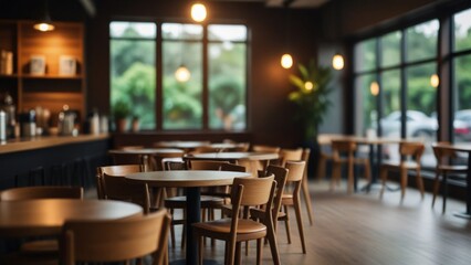 Fototapeta na wymiar Caffeine Dreams Abstract Blurred Interior of Coffee Shop