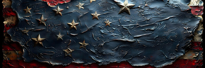 Memorial Day Banner Premium Holiday Background,
A torn american flag with a blue background and a worn out american flag.
