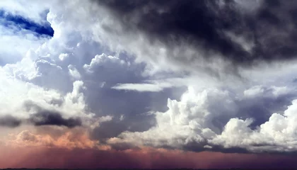 Fotobehang storm clouds timelapse, wallpaper texted Panorama view of overcast sky. Dramatic gray sky and white clouds before rain in rainy season. Cloudy and moody sky. Storm sky. Cloudscape. Gloomy and moody ba © Bilawl