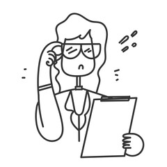 Fototapeta premium hand drawn doodle woman in thick glasses carrying a clipboard