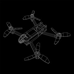 FPV Drone Racing freestyle sport flight. Hobby toys. Wireframe low poly mesh vector illustration.