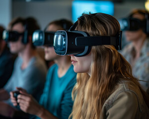 Women using virtual reality headsets