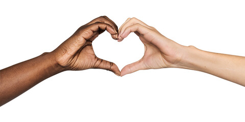 Png hands making heart sticker, diversity, transparent background