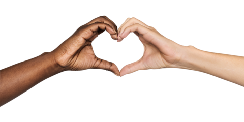 Png hands making heart sticker, diversity, transparent background