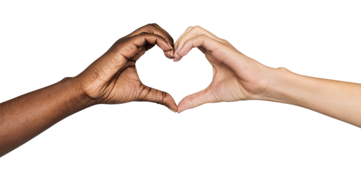 Png hands making heart sticker, diversity, transparent background