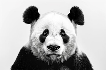Artistic finesse in monochrome a high-definition photograph of a panda face against a pure white...