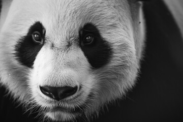 Artistic finesse in monochrome a high-definition photograph of a panda face against a clean white...