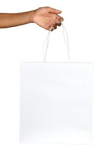 Black woman holding a white paper bag mockup