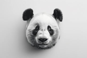 Captivating image of a striking black and white panda face with a minimalist design on a pure white...