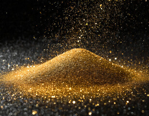 Gold dust powder sparkling glitter black background texture