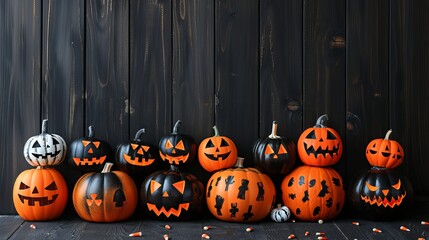 Enchanting halloween pumpkin decor against black wooden background