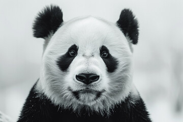 Clean and captivating, a high-definition image of a black and white panda face on a pristine white...