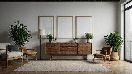 interior of a room with empty picture frame 