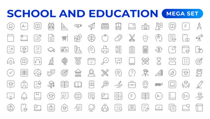 Back to school icon set with different vector icons related to education, success, academic subjects, and more. Education Learning thin line set. Education, School, editable stroke icons.