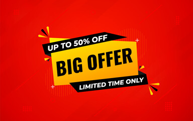 Big offer sale banner. Special offer price label design. Product discount festival tag design. Big offer promotion banner template. Flat sale Vector Illustration.