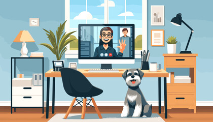 Concept of remote meeting at home. Vector illustration.