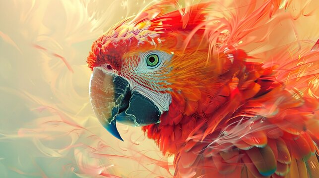 an abstract parrot portrait infused with colorful double exposure paint