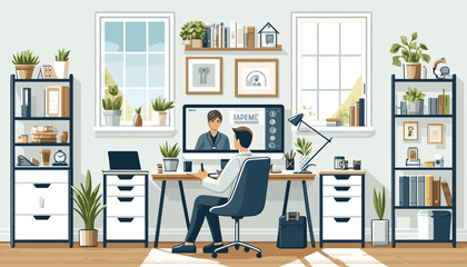 Concept of remote meeting at home. Vector illustration.