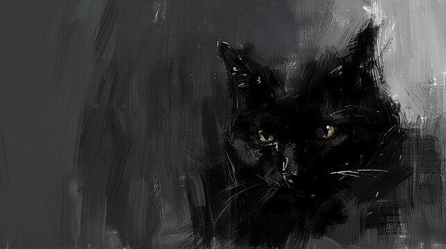   Four paintings of black cats, each featuring yellow eyes