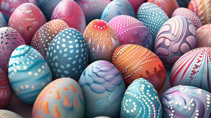 Obraz premium Colorful background of easter eggs collection, easter celebration Generative AI