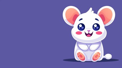   A cartoon mouse on a purple background Or, a purple background with a seated cartoon mouse