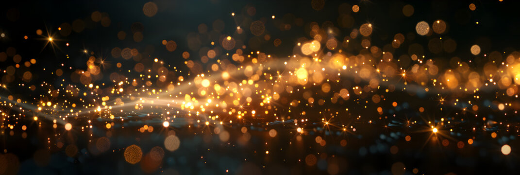 Bokeh Abstract Background with Glitter Lights Blurred Soft vintage colored,Space sparkle blurry abstract spark bokeh black glowing design glistering light shine glamour magical bright shiny gold chri

