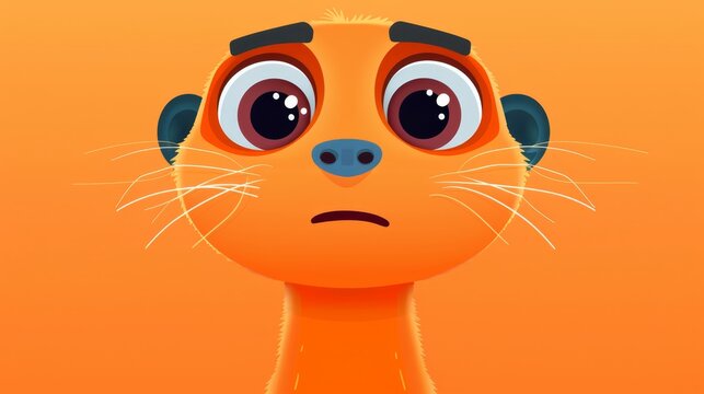   A close-up of a cartoon animal with a sad expression and a frowny face