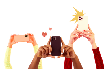 Png social media audience mockup crowd filming through smartphones remixed media