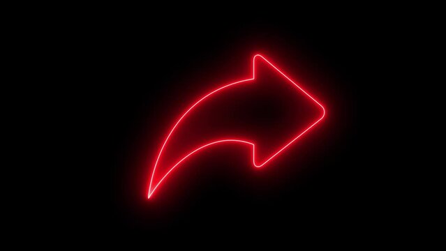 Glowing neon line share icon. share icon on black background.